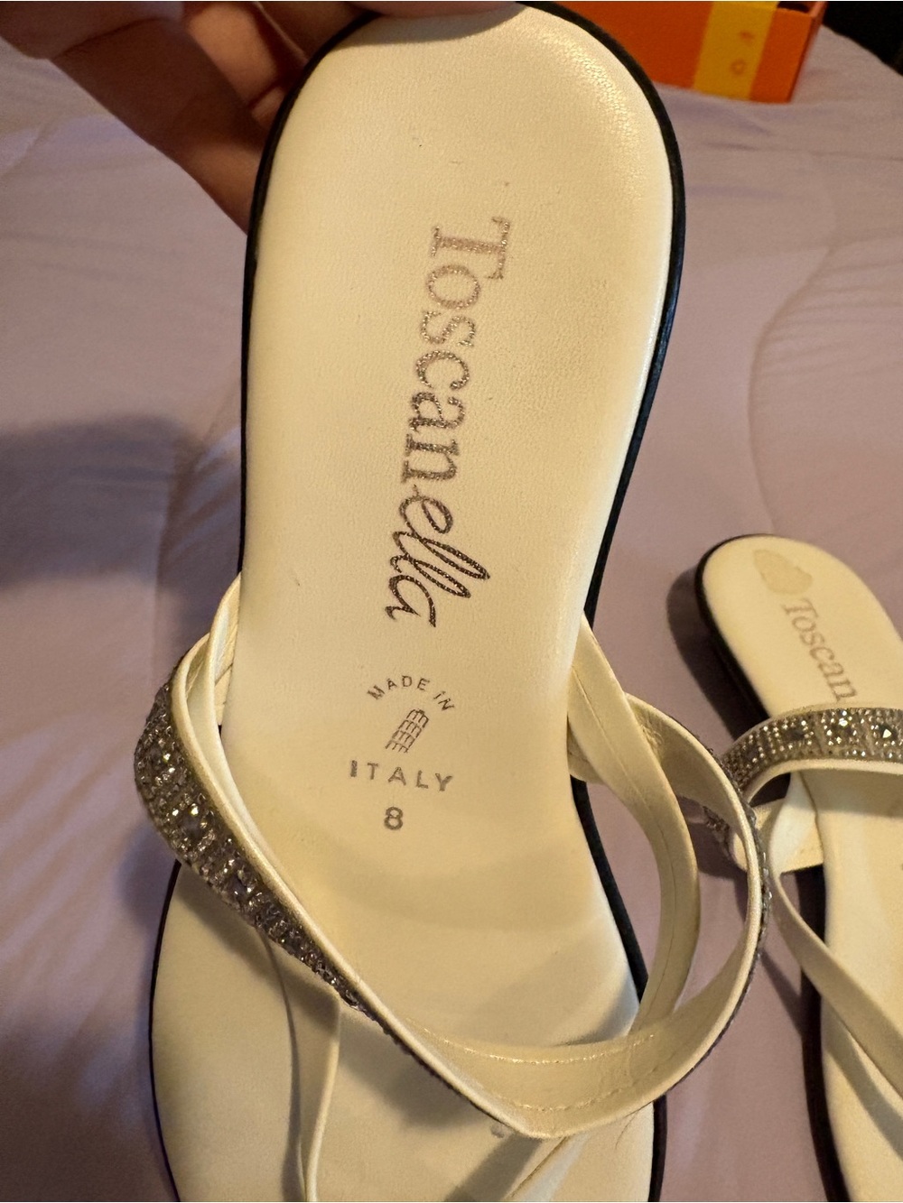 Toscana Ella White Crystal-Trim Thong Sandals - Picture 4 of 7